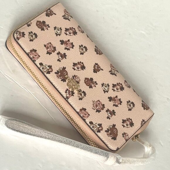 Coach Long Zip Phone Wallet Rosette Floral Wristlet Pink Canvas CZ329 Strap - Picture 6 of 7